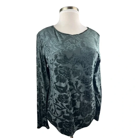 Sundance Bella Grace Floral Velvet Burnout Top Black Long Sleeve Women's Size XL - Picture 12 of 16